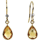 14K Gold Pear Natural Citrine & Natural Diamond Accented Earrings - view 2