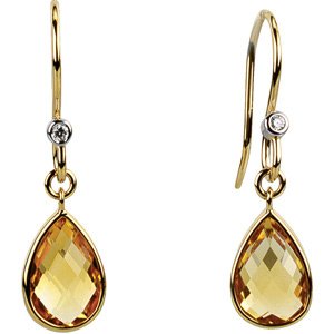 14K Gold Pear Natural Citrine & Natural Diamond Accented Earrings - view 2