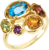 14K Gold Oval Natural Swiss Blue Topaz Multi-Gemstone Ring