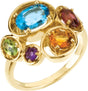 14K Gold Oval Natural Swiss Blue Topaz Multi-Gemstone Ring