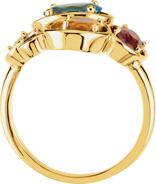 14K Gold Oval Natural Swiss Blue Topaz Multi-Gemstone Ring - view 2