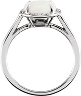 14K Gold Round Natural White Opal & Natural Diamond Halo-Style Ring - view 2