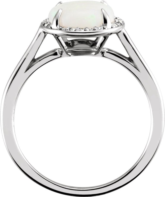14K Gold Round Natural White Opal & Natural Diamond Halo-Style Ring - view 2
