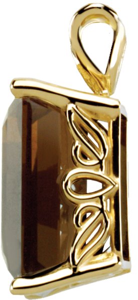 14K Gold Emerald Natural Smoky Quartz Scroll Setting Necklace or Pendant - view 2