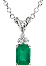 14K Gold Emerald Natural Emerald & Natural Diamond Accented Necklace or Pendant