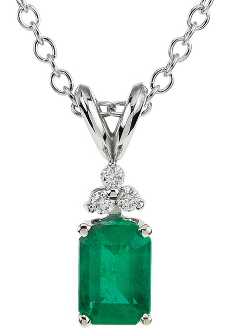 14K Gold Emerald Natural Emerald & Natural Diamond Accented Necklace or Pendant