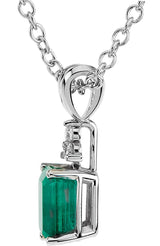 14K Gold Emerald Natural Emerald & Natural Diamond Accented Necklace or Pendant - view 2