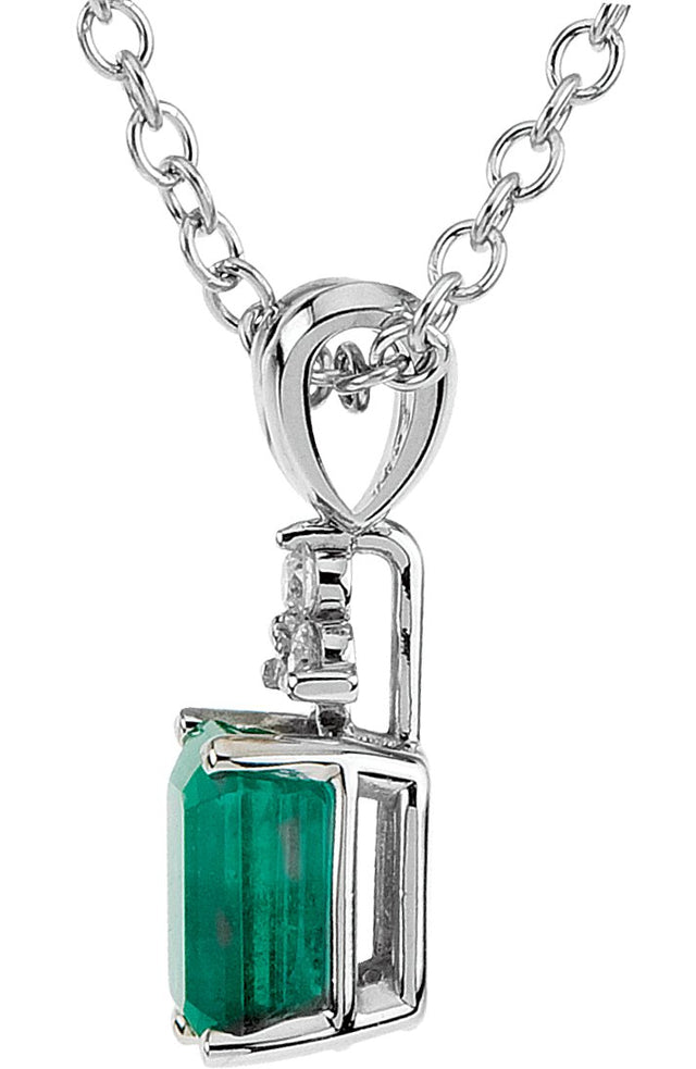 14K Gold Emerald Natural Emerald & Natural Diamond Accented Necklace or Pendant - view 2