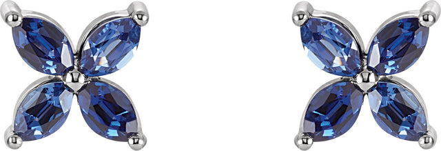 14K Gold Marquise Lab-Grown Blue Sapphire Cluster Earrings - White Gold - view 2