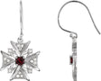 14K Gold Round Natural Mozambique Garnet & Natural Diamond Vintage-Inspired Cross Earrings - White Gold