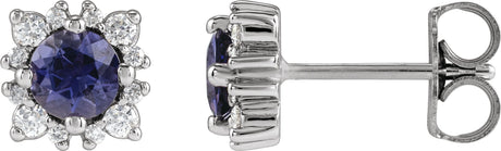Platinum Natural Diamond Round 4-Prong Halo-Style Earrings – 3-6mm Stones