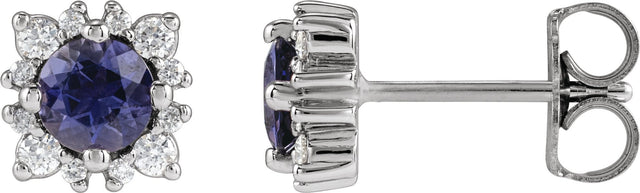 Platinum Natural Diamond Round 4-Prong Halo-Style Earrings – 3-6mm Stones