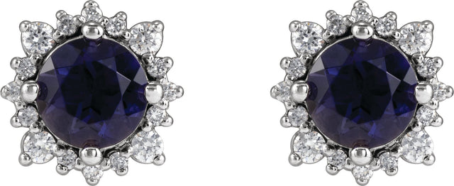 14K Gold Natural Diamond Round 4-Prong Halo-Style Earrings – 3-6mm Stones - White Gold - view 2