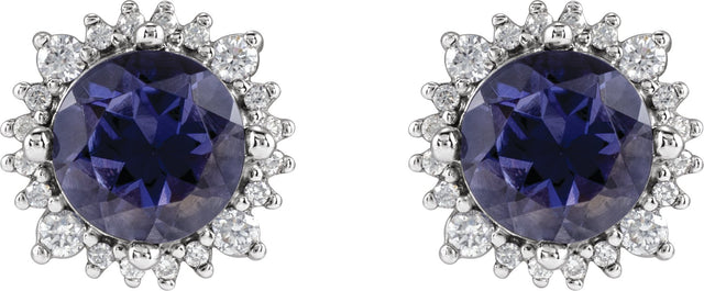 14K Gold Natural Diamond Round 4-Prong Halo-Style Earrings – 3-6mm Stones - White Gold - view 2