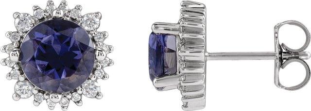 14K Gold Natural Diamond Round 4-Prong Halo-Style Earrings – 3-6mm Stones - White Gold