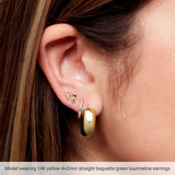 14K Gold Natural Peridot Straight Baguette Channel-Set Stud Earrings – 4x2mm – 4mm Stones - view 3