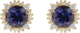 14K Gold Natural Diamond Round 4-Prong Halo-Style Earrings – 3-6mm Stones - Yellow Gold - view 2