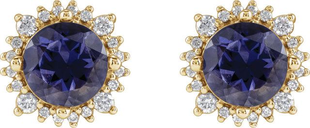 14K Gold Natural Diamond Round 4-Prong Halo-Style Earrings – 3-6mm Stones - Yellow Gold - view 2