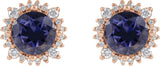 14K Gold Natural Diamond Round 4-Prong Halo-Style Earrings – 3-6mm Stones - Rose Gold - view 2