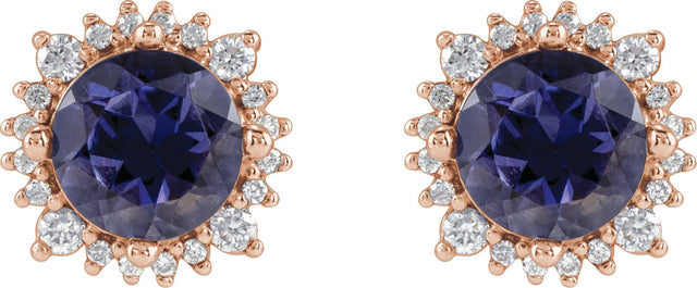 14K Gold Natural Diamond Round 4-Prong Halo-Style Earrings – 3-6mm Stones - Rose Gold - view 2