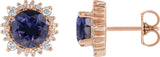 14K Gold Natural Diamond Round 4-Prong Halo-Style Earrings – 3-6mm Stones - Rose Gold