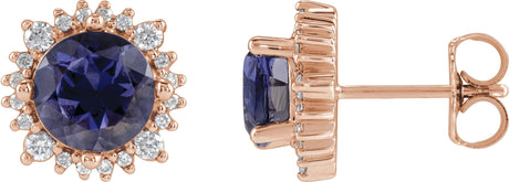 14K Gold Natural Diamond Round 4-Prong Halo-Style Earrings – 3-6mm Stones - Rose Gold