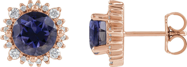 14K Gold Natural Diamond Round 4-Prong Halo-Style Earrings – 3-6mm Stones - Rose Gold