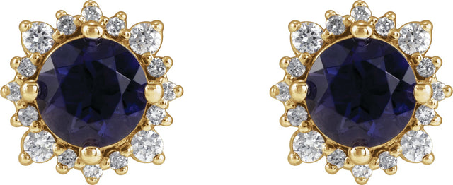 14K Gold Natural Diamond Round 4-Prong Halo-Style Earrings – 3-6mm Stones - Yellow Gold - view 2