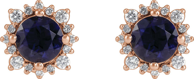14K Gold Natural Diamond Round 4-Prong Halo-Style Earrings – 3-6mm Stones - Rose Gold - view 2