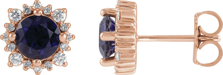 14K Gold Natural Diamond Round 4-Prong Halo-Style Earrings – 3-6mm Stones - Rose Gold