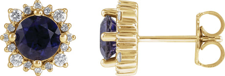 14K Gold Natural Diamond Round 4-Prong Halo-Style Earrings – 3-6mm Stones - Yellow Gold