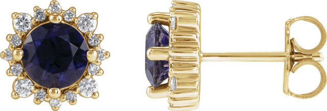 14K Gold Natural Diamond Round 4-Prong Halo-Style Earrings – 3-6mm Stones - Yellow Gold