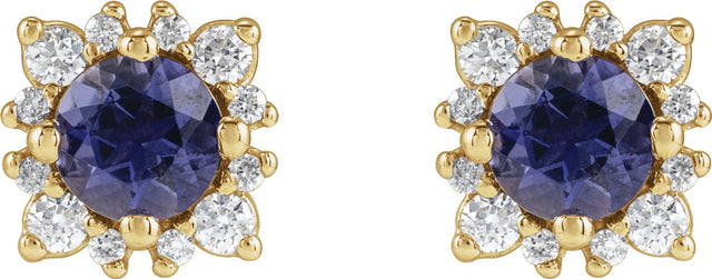14K Gold Natural Diamond Round 4-Prong Halo-Style Earrings – 3-6mm Stones - Yellow Gold - view 2