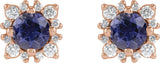 14K Gold Natural Diamond Round 4-Prong Halo-Style Earrings – 3-6mm Stones - Rose Gold - view 2