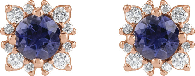 14K Gold Natural Diamond Round 4-Prong Halo-Style Earrings – 3-6mm Stones - Rose Gold - view 2