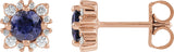14K Gold Natural Diamond Round 4-Prong Halo-Style Earrings – 3-6mm Stones - Rose Gold
