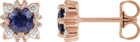 14K Gold Natural Diamond Round 4-Prong Halo-Style Earrings – 3-6mm Stones - Rose Gold