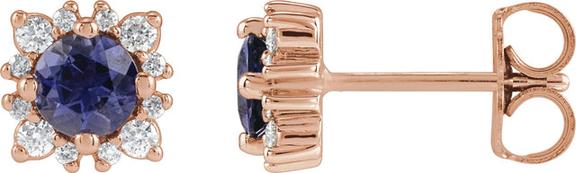 14K Gold Natural Diamond Round 4-Prong Halo-Style Earrings – 3-6mm Stones - Rose Gold