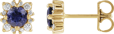 14K Gold Natural Diamond Round 4-Prong Halo-Style Earrings – 3-6mm Stones - Yellow Gold
