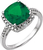 14K Gold Cushion Lab-Grown Emerald & Natural Diamond Halo-Style Ring