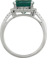 14K Gold Cushion Lab-Grown Emerald & Natural Diamond Halo-Style Ring - view 2