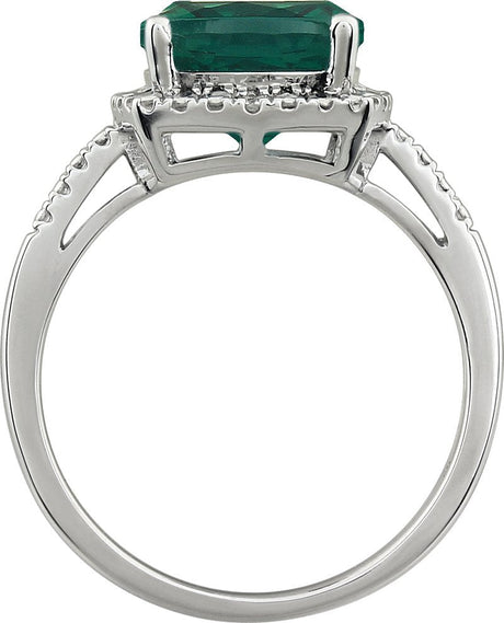 14K Gold Cushion Lab-Grown Emerald & Natural Diamond Halo-Style Ring - view 2