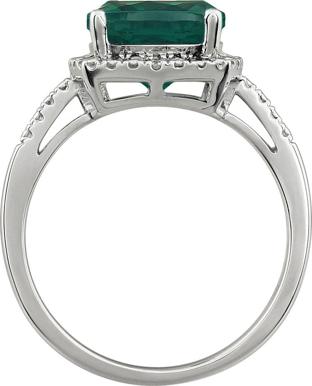 14K Gold Cushion Lab-Grown Emerald & Natural Diamond Halo-Style Ring - view 2