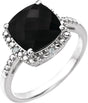 14K Gold Cushion Natural Black Onyx & Natural Diamond Halo-Style Ring