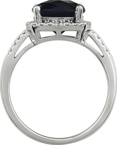 14K Gold Cushion Natural Black Onyx & Natural Diamond Halo-Style Ring - view 2