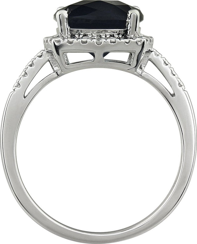 14K Gold Cushion Natural Black Onyx & Natural Diamond Halo-Style Ring - view 2