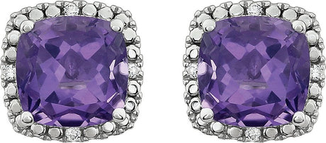 14K Gold Natural Amethyst & Natural Diamond Cushion 4-Prong Halo-Style Earrings - view 2