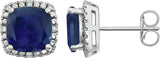 14K Gold Lab-Grown Blue Sapphire & Natural Diamond Cushion 4-Prong Halo-Style Earrings