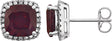 14K Gold Natural Mozambique Garnet & Natural Diamond Cushion 4-Prong Halo-Style Earrings
