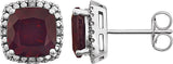 14K Gold Natural Mozambique Garnet & Natural Diamond Cushion 4-Prong Halo-Style Earrings
